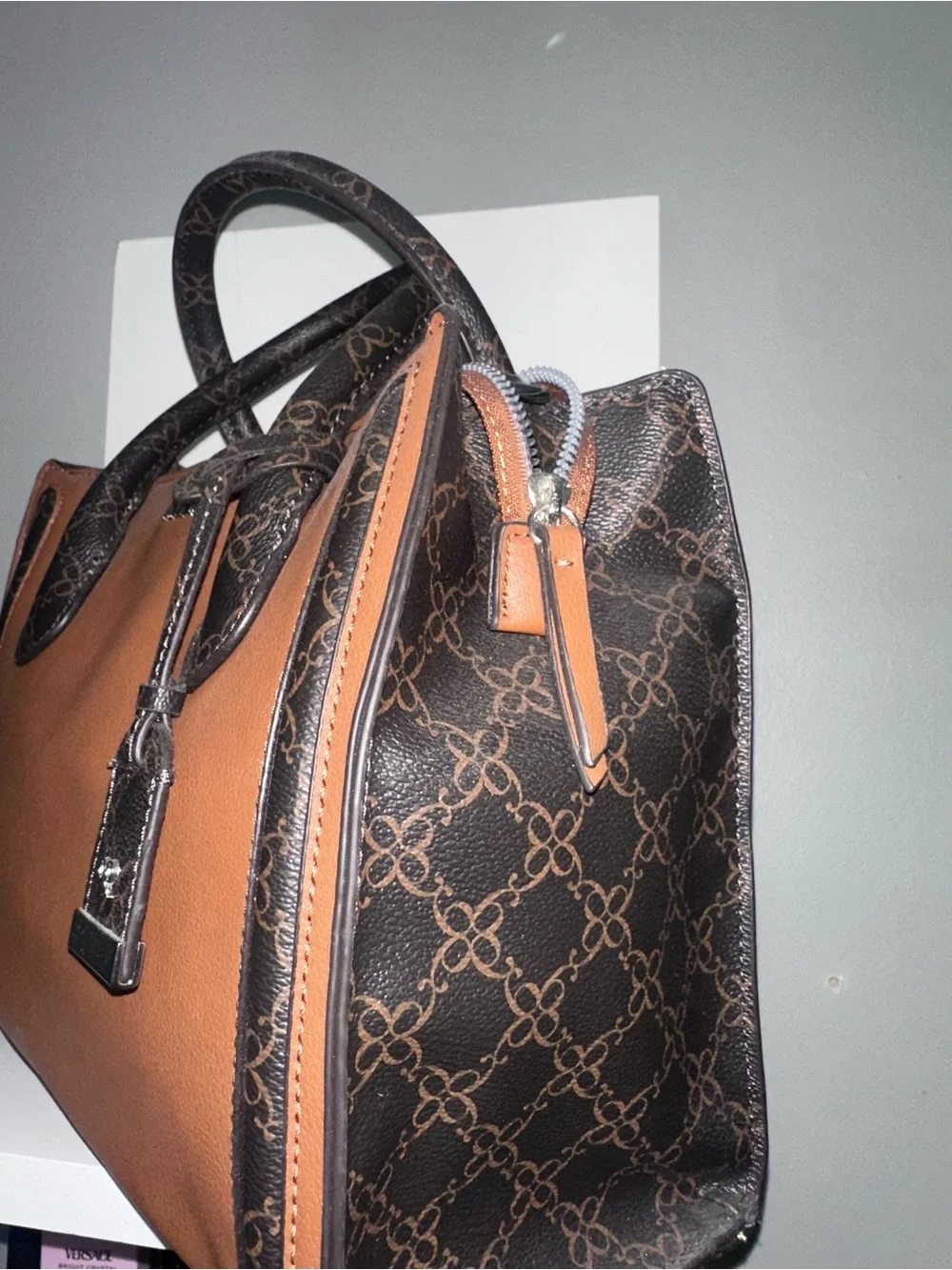 Nine West Brown and Black Contrast Leather Satchel